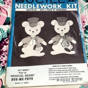 Mid-Century Bucilla Needlework KitKit 8867Hug-Me-ToysPair Of "Musical Bears"